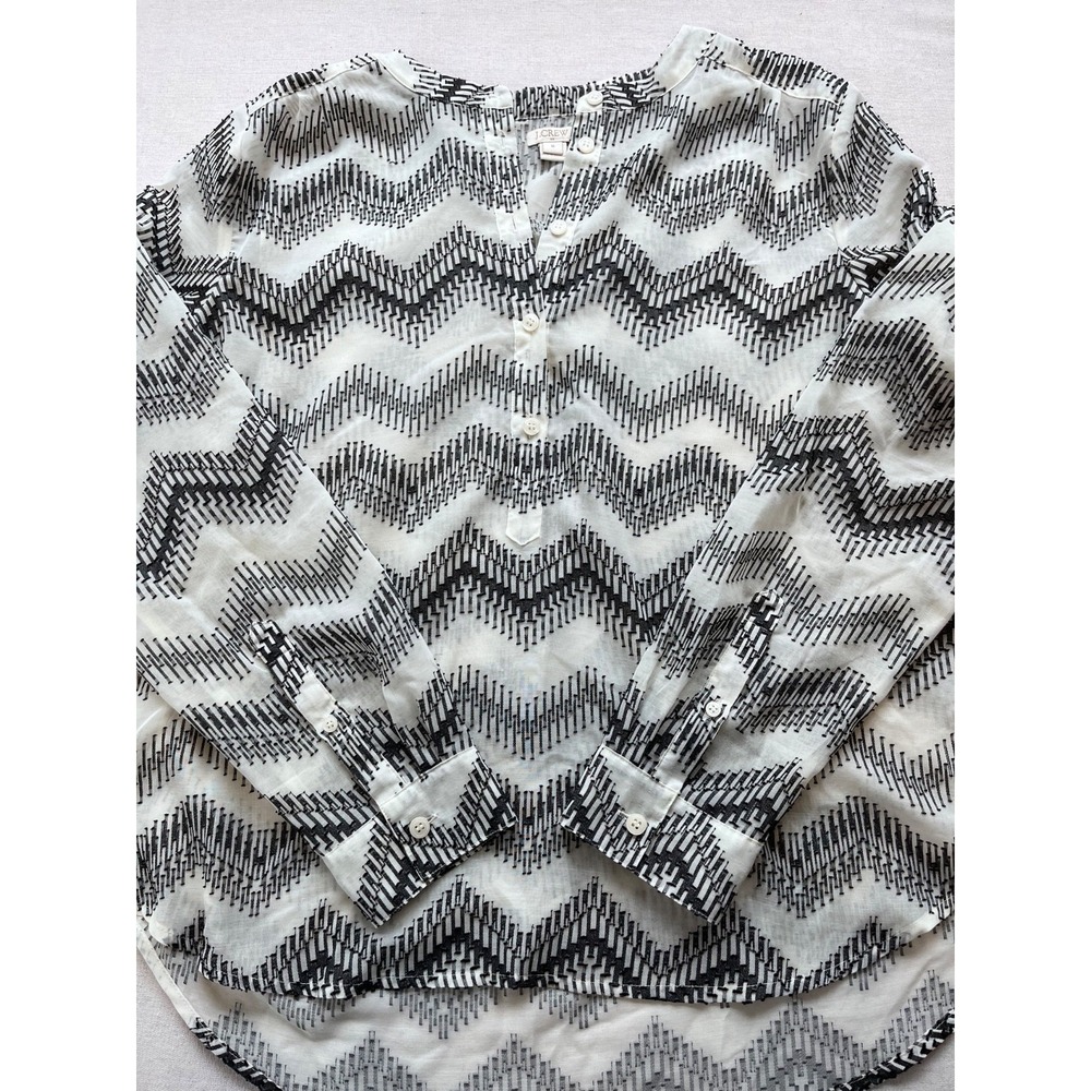 J. Crew Chevron Semi-Sheer Black & White Blouse Womens sz M Chic Spring Office - Picture 2 of 16